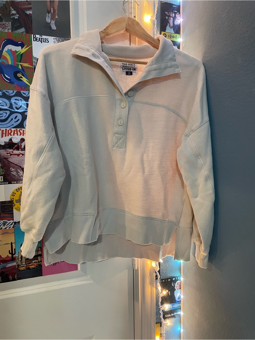 Cream Half-Button Pullover Sweatshirt